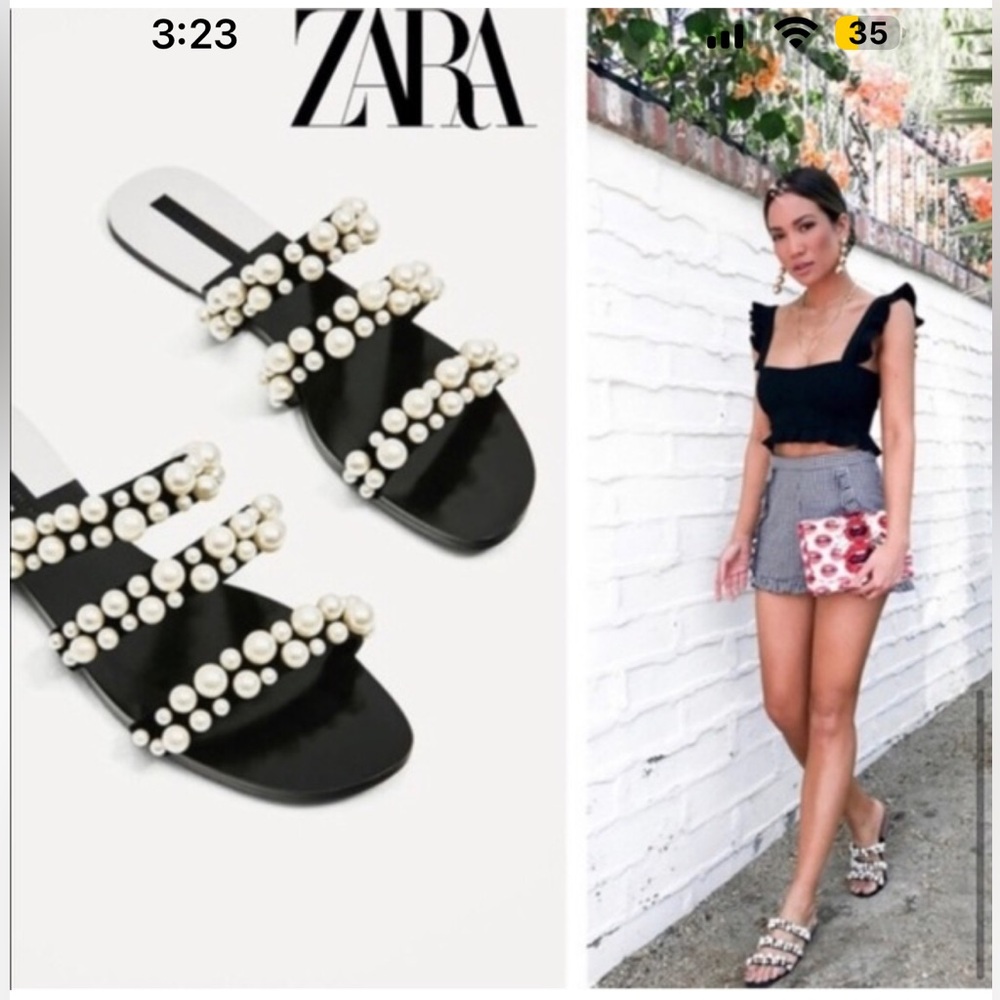 Zara Pearl slides Sandals 8 8.5 39